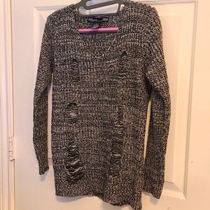 Like New Black And White Knit Destressed Sweater
